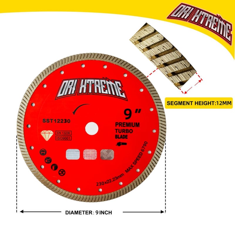 ORIXTREME 9Inch Diamond Saw Blade,Turbo Rim General Purpose Blade Dry/Wet Cutting Concrete, Masonry, Brick, Block,Stone 7/8"-5/8” Arbor - Image 2